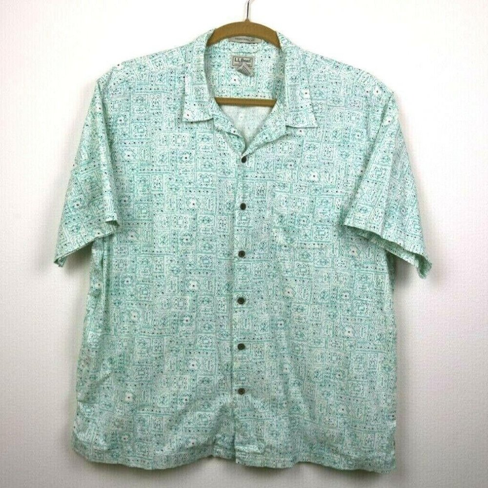 LL Bean Mens Shirt Short Sleeve Button Up Cotton